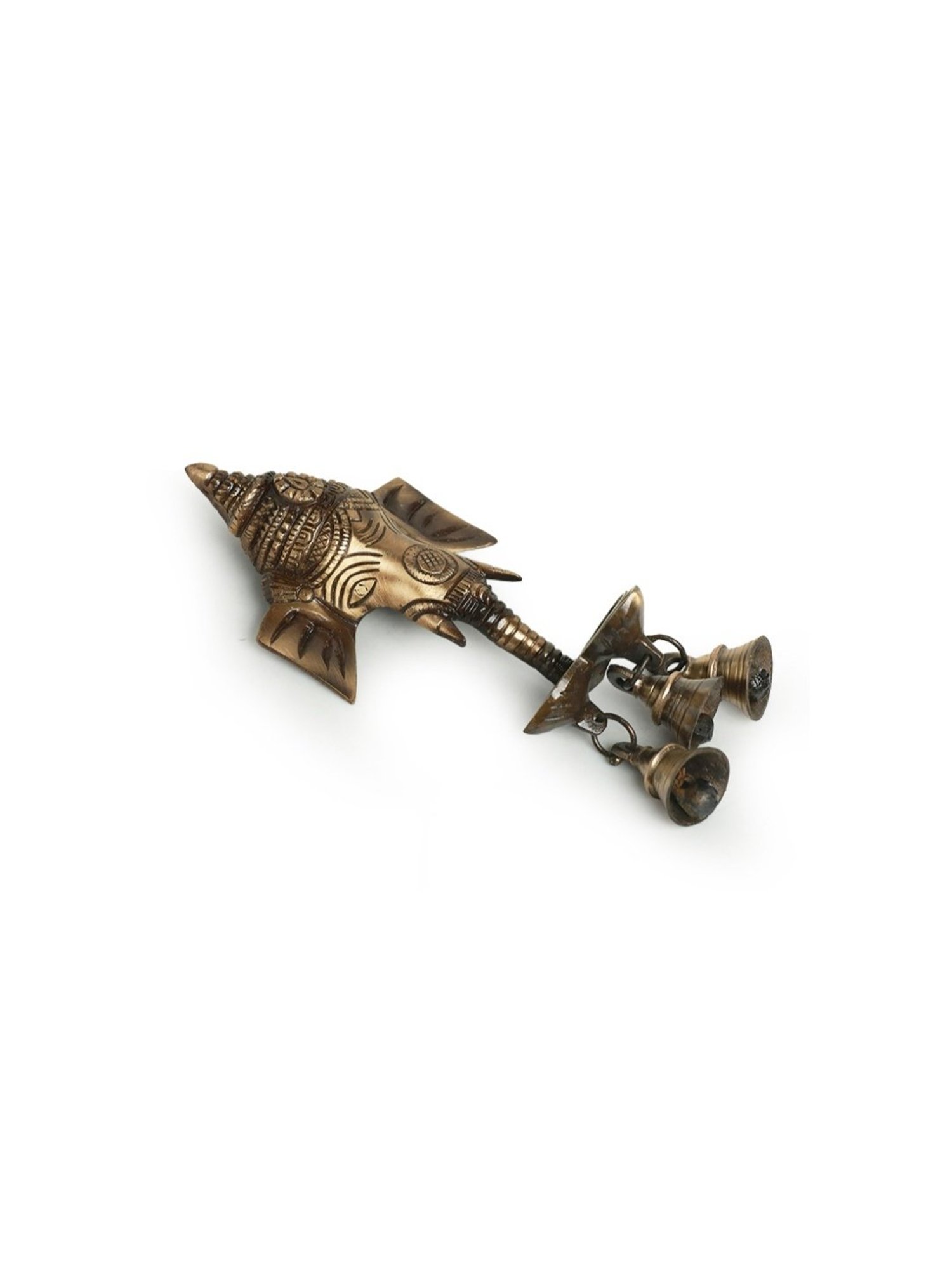 ExclusiveLane Gold Brass Gleeful Ganesha Hand-Etched Decorative Wall Hanging Diyas With Bells