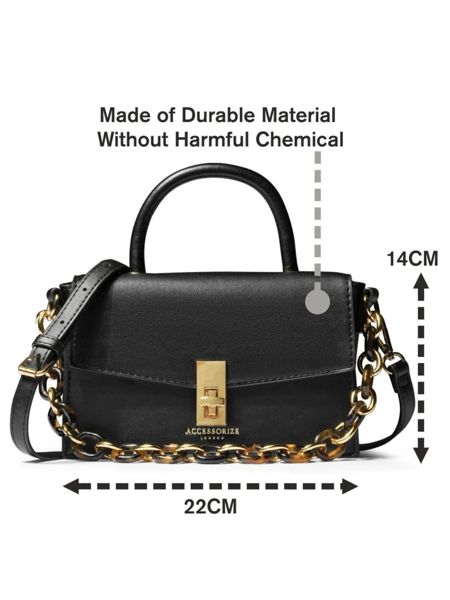 Accessorize London Black Faux Leather Solid Satchel Handbag