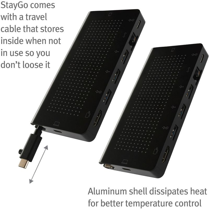 Twelve South StayGo | USB-C Hub for Type C MacBooks, Laptops and iPad Pro with included 1 meter desktop cable + stowable travel cable for Home, Off...