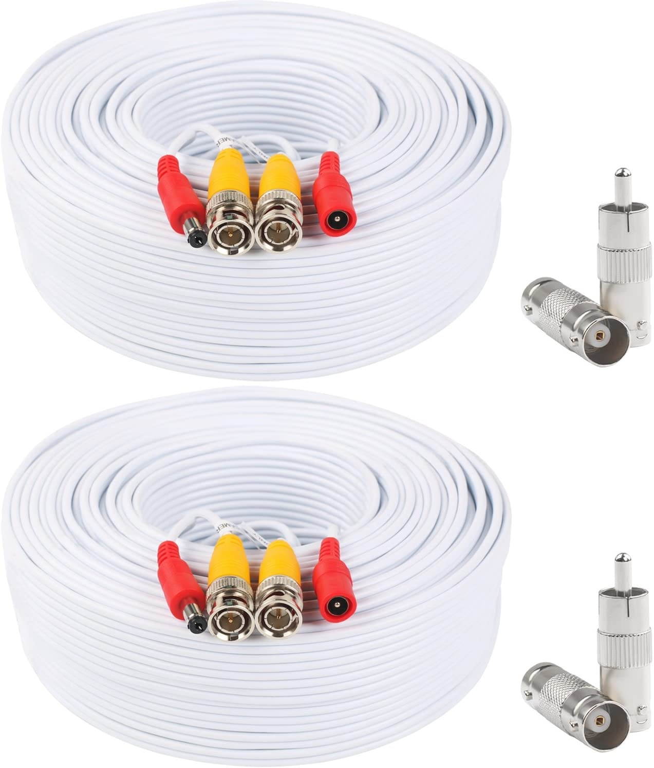 Postta BNC Video Power Cable (2 Pack 150 Feet) Pre-Made All-in-One Video Security Camera Cable Wire with Four Connectors for CCTV DVR Surveillance System