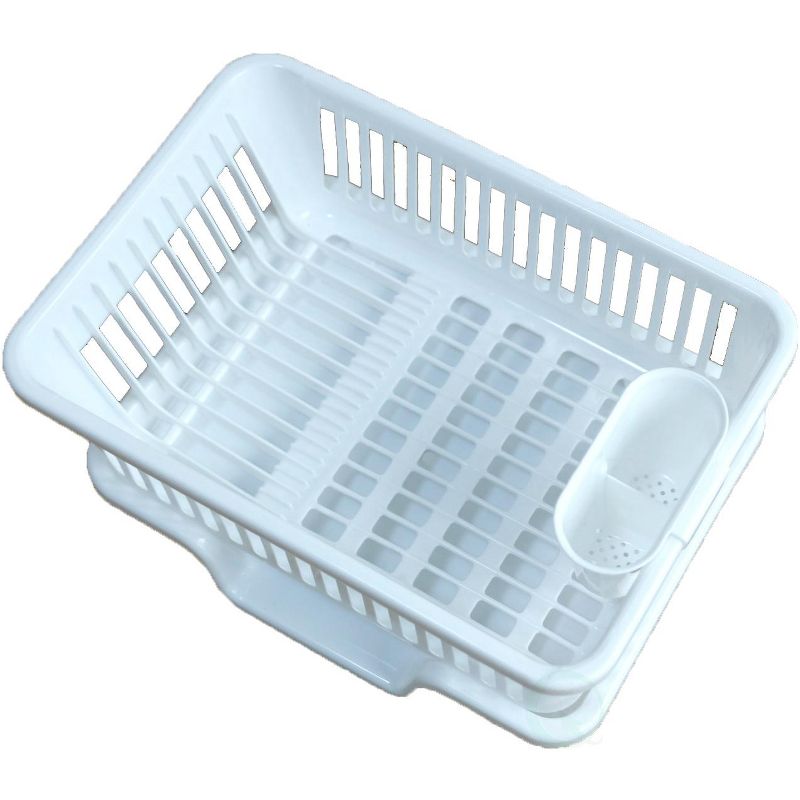 Basicwise Plastic Dish Rack with Drain Board and Utensil Cup