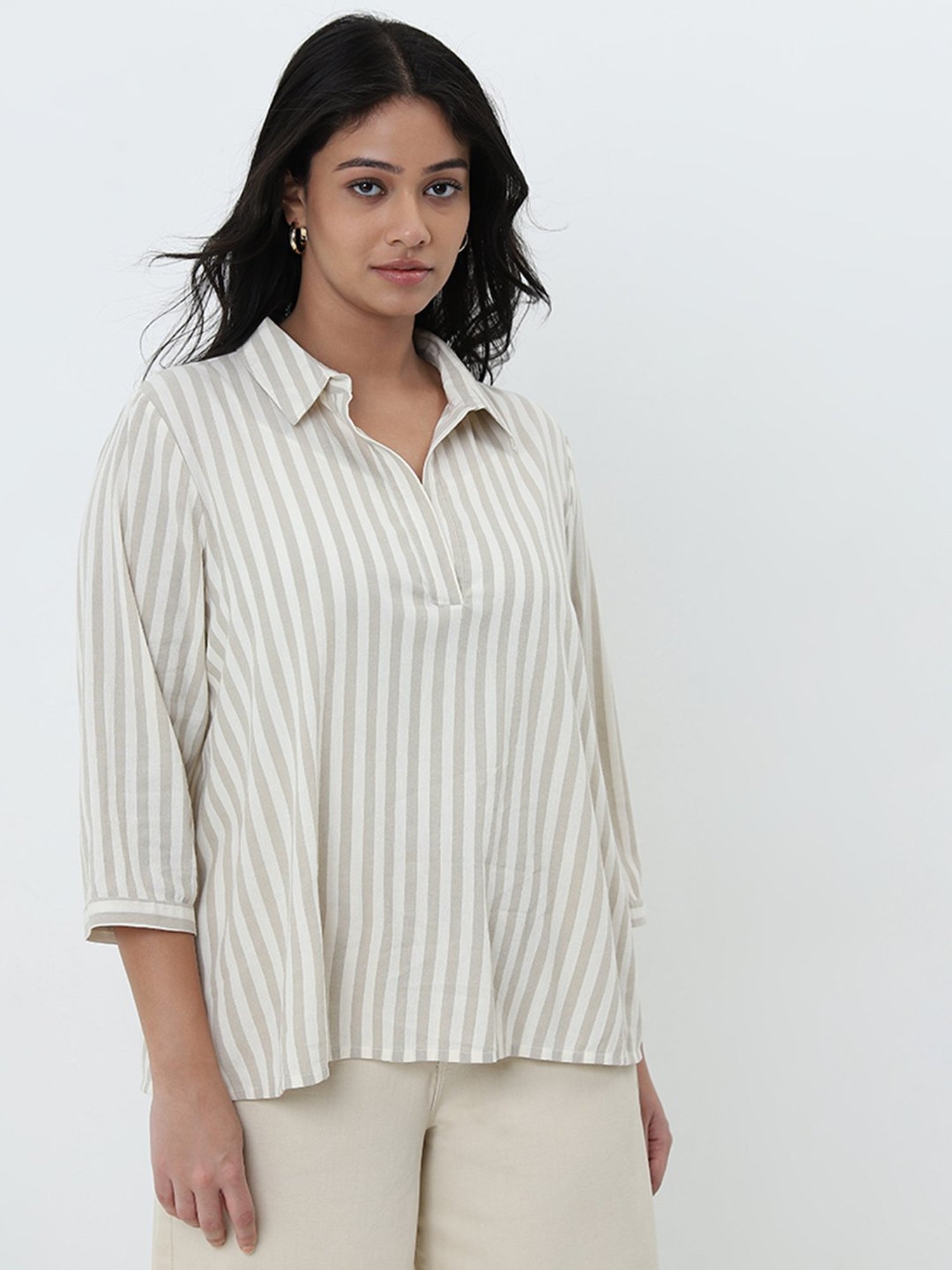 Gia by Westside Beige Striped Blouse