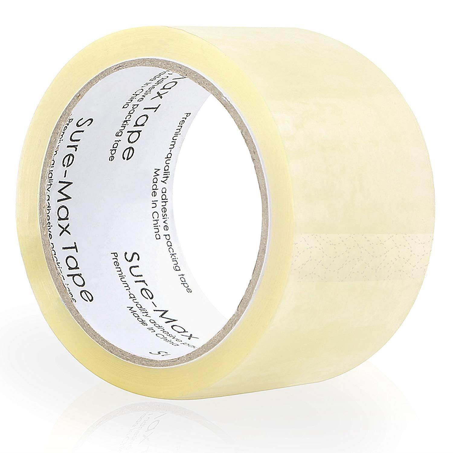 Sure-Max 6 Rolls Heavy-Duty Shipping & Packing Tape (2" x 120 yard/360' Each) - Moving & Adhesive Carton Sealing - 2.7mil Clear