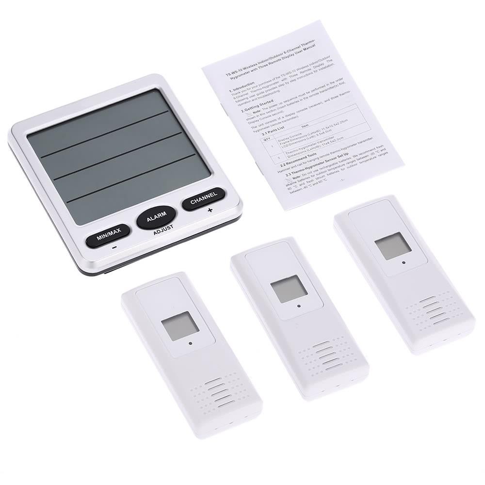 LCD Digital 433MHz Wireless 8-Channel Indoor/Outdoor Thermo-hygrometer with Three Remote Sensors Thermometer Hygrometer Comfort Level Alarm Function