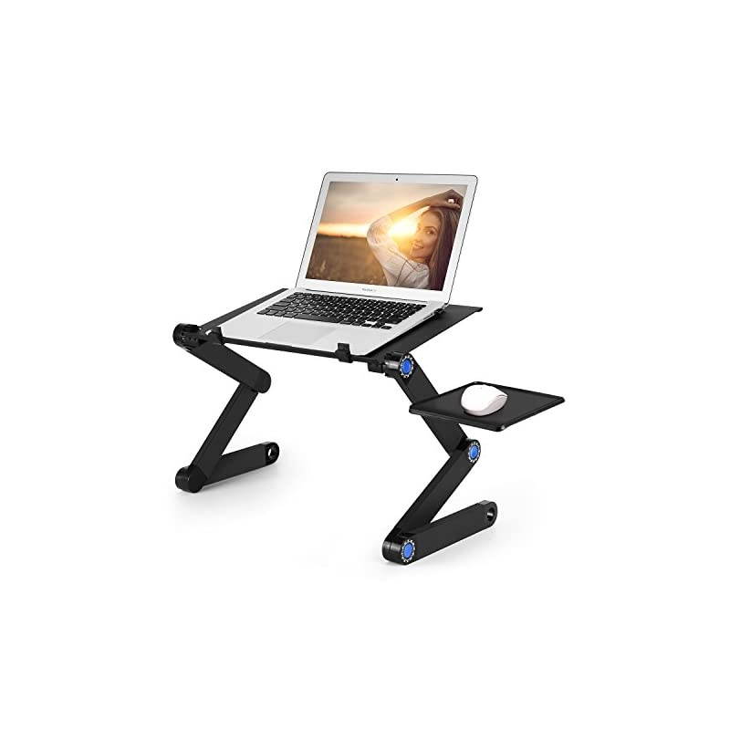 Table, Adjustable Bed Table, Computer Stand, Portable Workstation Notebook Stand Reading Holder with 2 CPU Cooling Fans and Mouse Pad in Bed Couch Sofa Office (New-version)