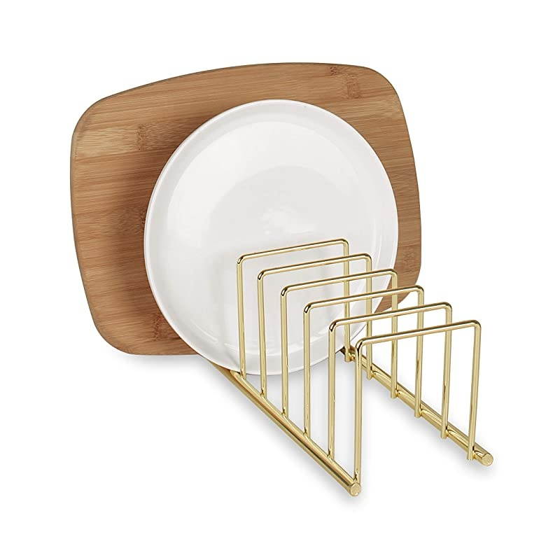 Euro Kitchen Lid Organizer for Plates, Cutting Boards, Bakeware, Cooling Racks, Pots & Pans, Serving Trays, and Reusable Containers, Gold