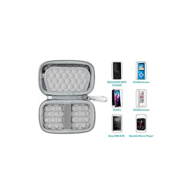 MP3&MP4 Player Carrying Bag Box Storage Case for SOULCKER/G.G.Martinsen/Grtdhx/iPod Nano/Sandisk Music Player/Sony NW-A45 /B Walkman, USB Cable, Earphones, Memory Cards, U Disk, Keys (Silver)