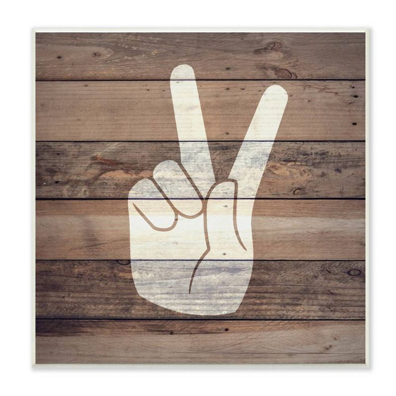 12"x0.5"x12" Peace Hand Distressed Wood Wall Plaque Art - Stupell Industries
