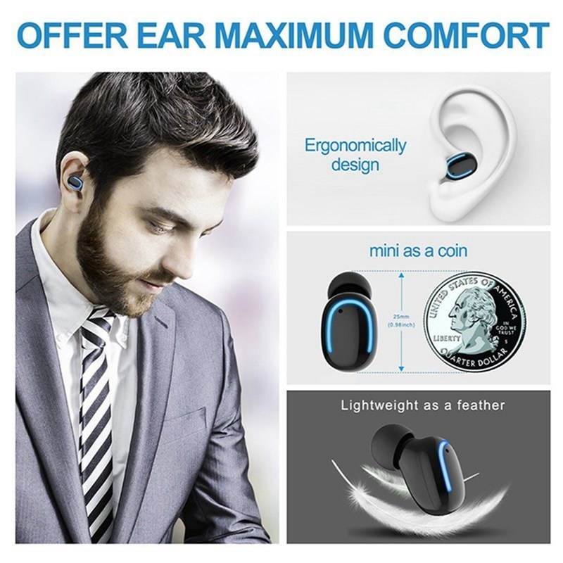 Zgeer Bluetooth 5.0 Wireless Headset Ultra Mini Portable Earphone Stereo Single Earbud with Charging Box