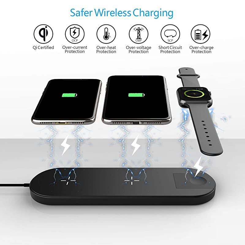 3 in 1 Qi Wireless Charging Pad Fast Charger Compatible iPhone X XS MAX XR 8 8 Plus, Samsung S8 S7 Edge S6 Edge+ Note 8, Nexus 5/6/7 iWatch Apple Watch Series 1 2 3 4 &iexcl;&shy;