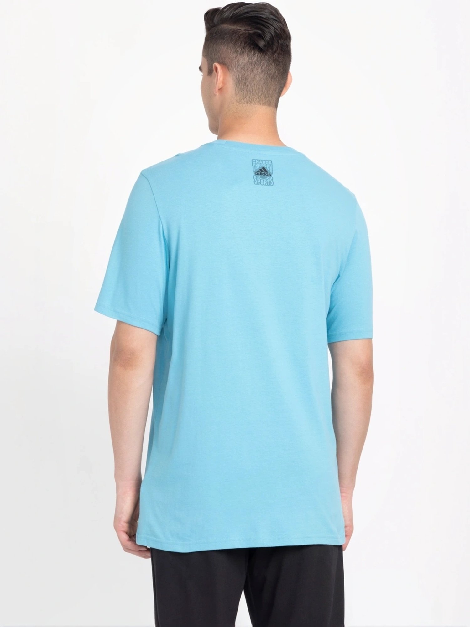 Adidas Blue Cotton Regular Fit Printed T-Shirt