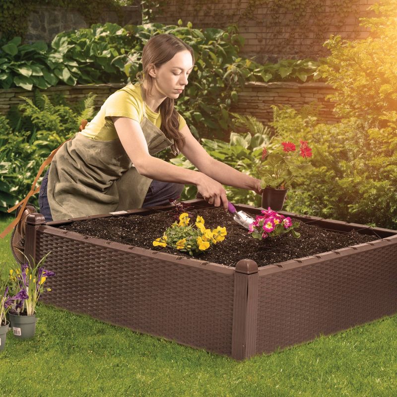 OGrow 39" Square Wicker Raised Garden Bed with Premium Canopy Cover