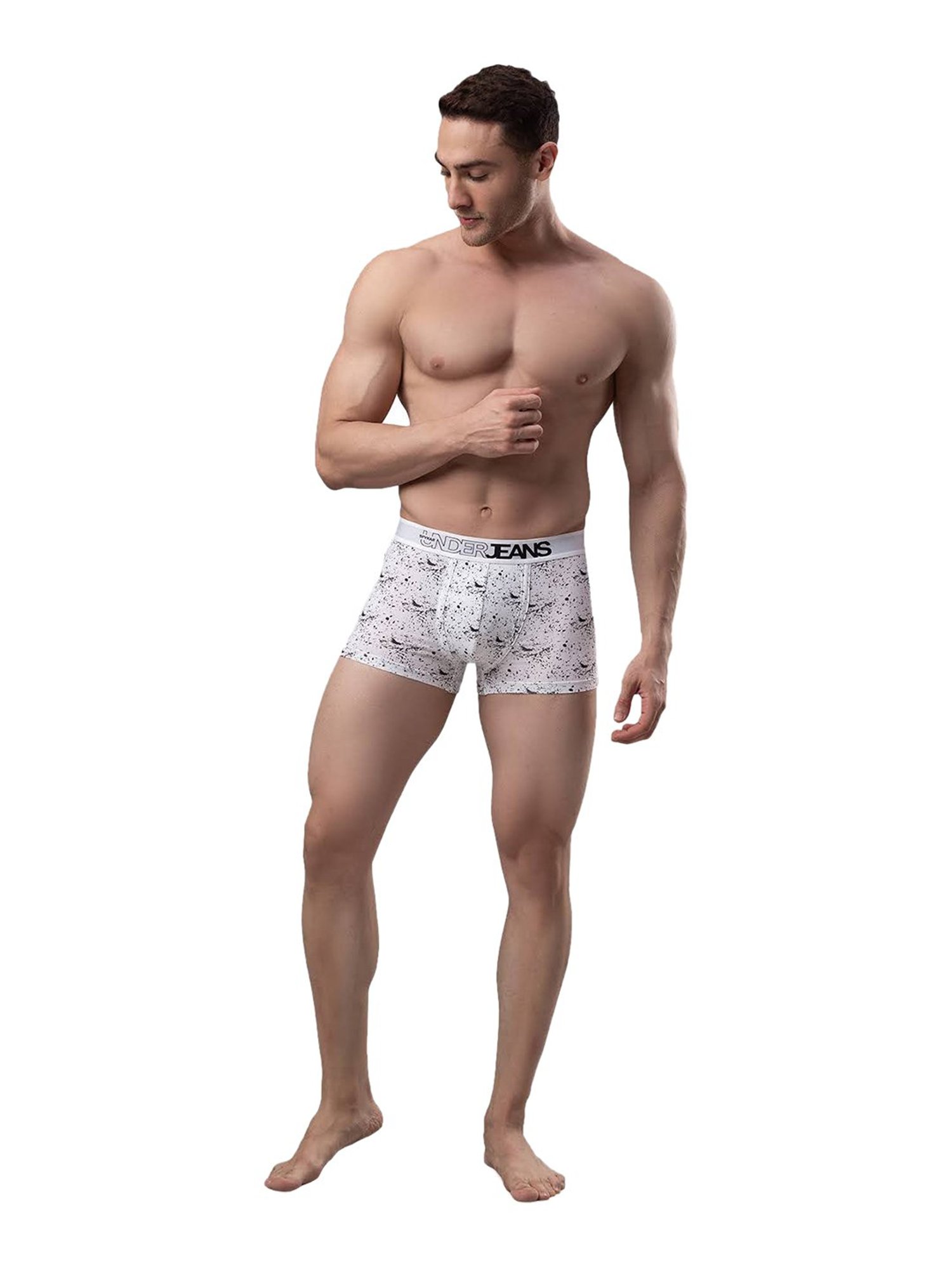 UnderJeans by Spykar White Printed Trunks