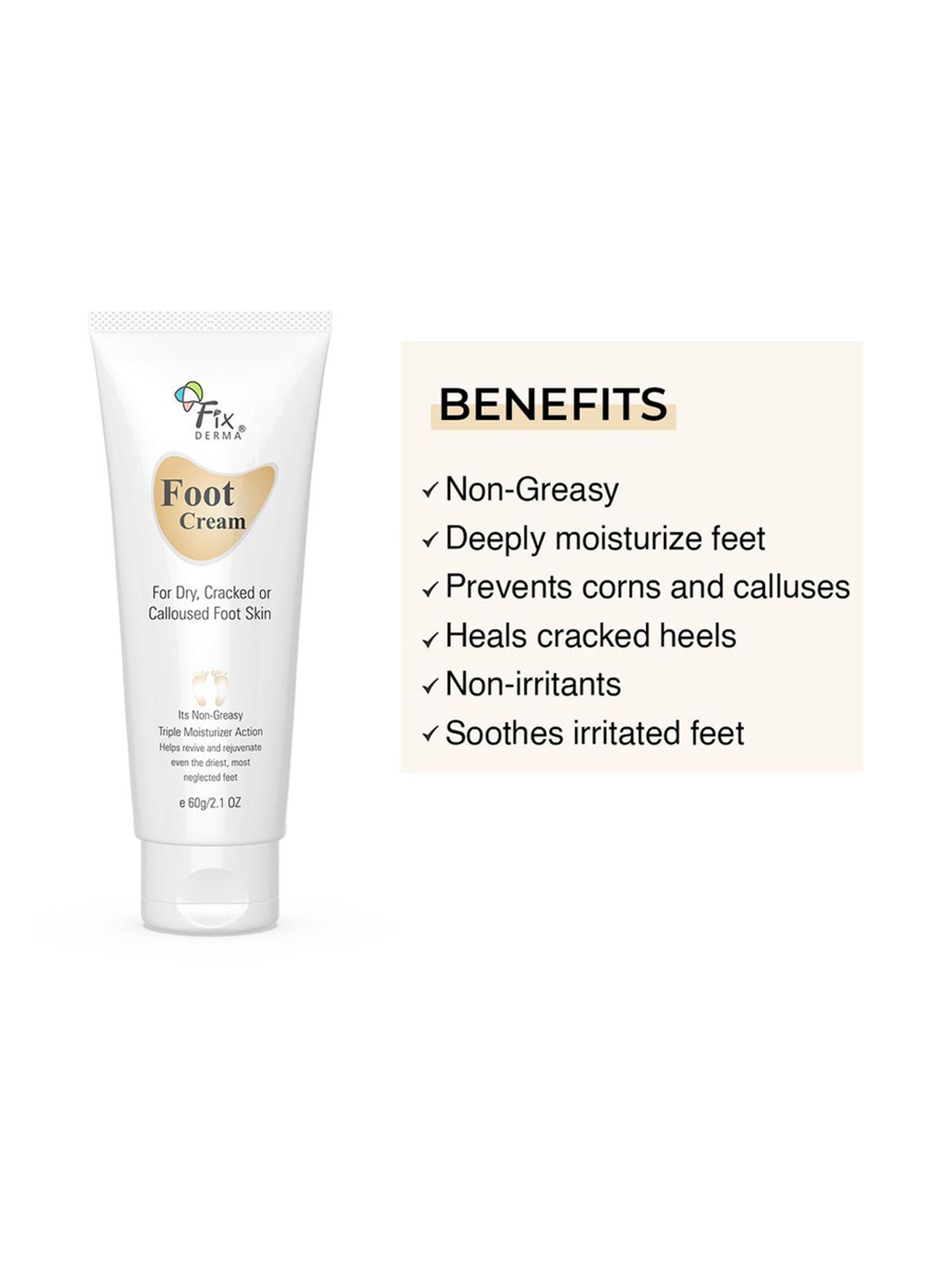 FIXDERMA Foot Cream For Dry, Cracker or Calloused Foot Skin - 60 ml