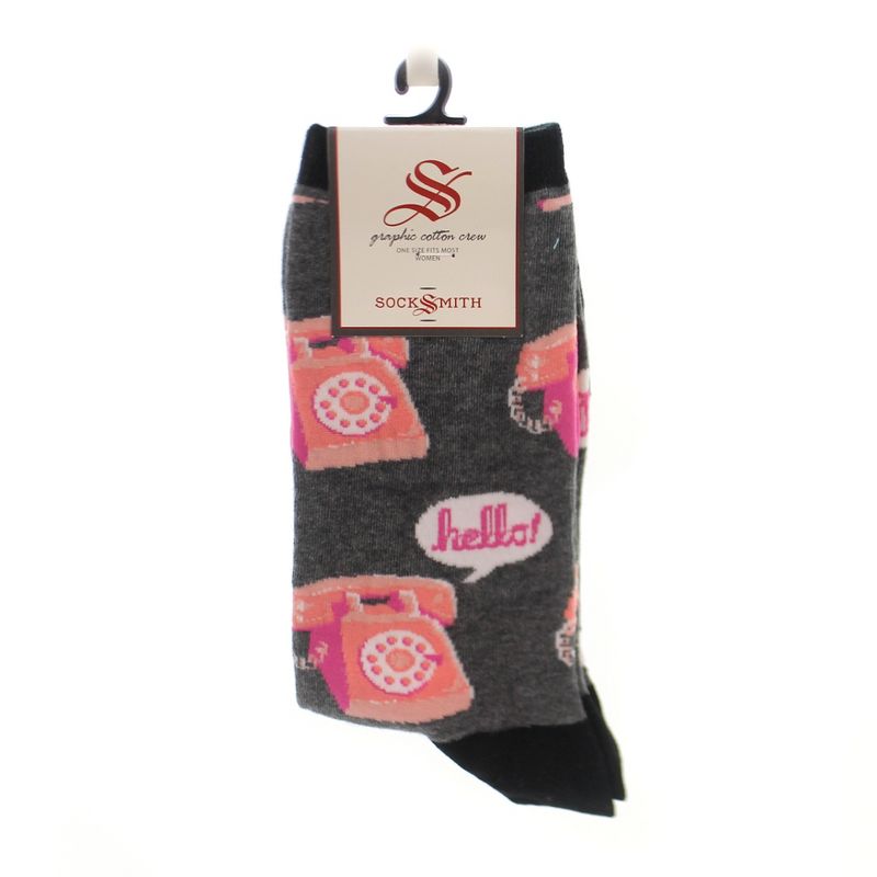 Novelty Socks 9.0" Hold The Phone Grey Telephone Hello Talk Socksmith  -  Socks