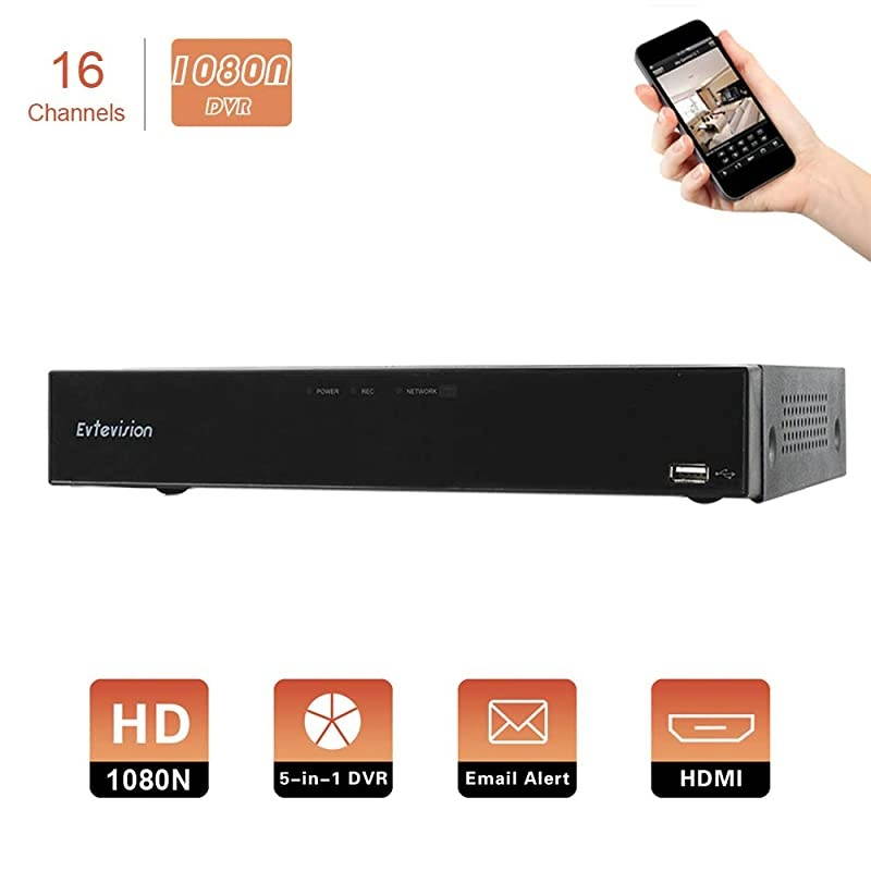 16CH 1080N DVR Video Surveillance Recorder Without Hard Drive - 5-in-1 Supports HD-TVI, CVI,AHD,CVBS,Onvif IP Security Cameras, Remote Viewing, Motion Detection
