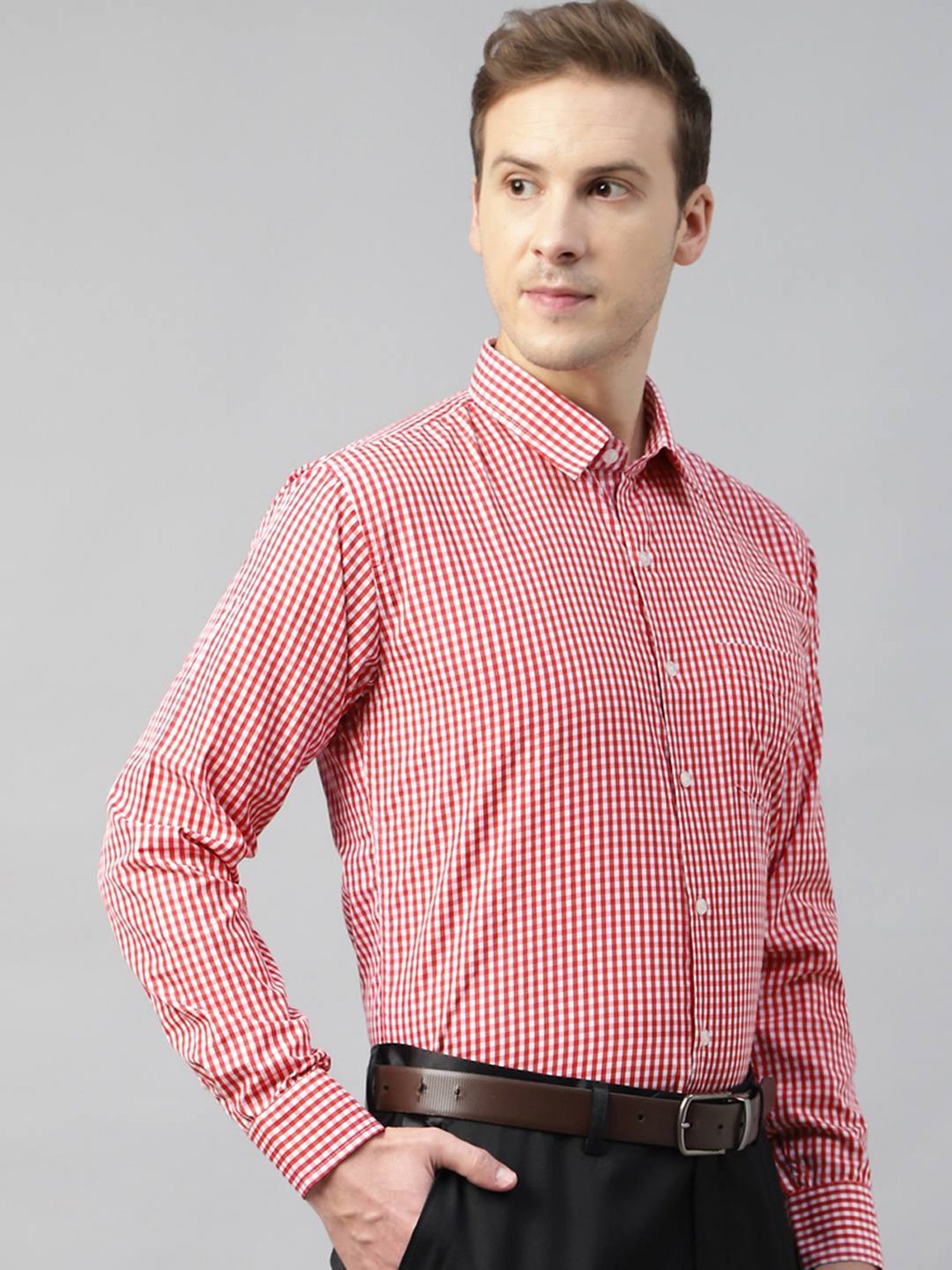 English Navy Red Slim Fit Checks Shirt