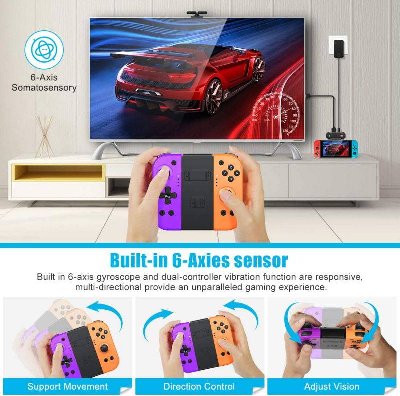 Switch controller for Nintendo Switch, Switch Extra Controllers to Replace Joy Con Controller, Wake Up Function, dual vibration, 6-axis gyroscope (T22-purple/orange)