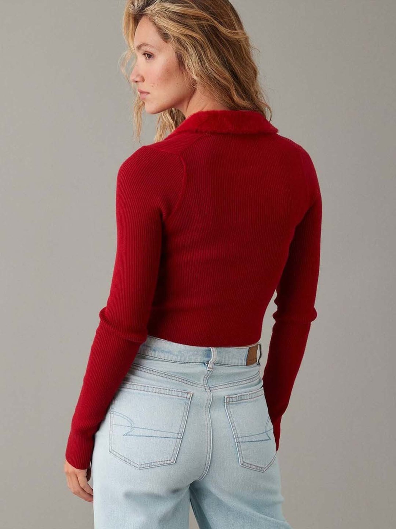 American Eagle Outfitters Red Striped Crop Sweater