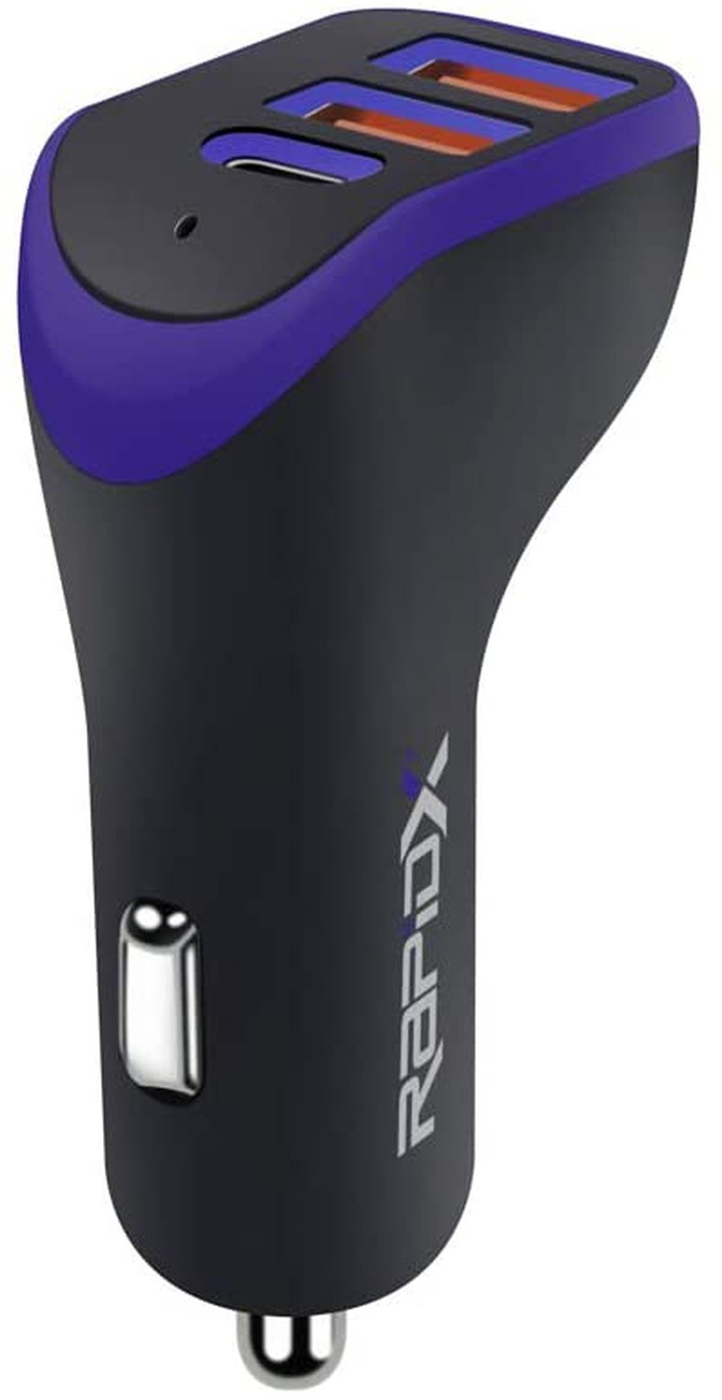 RapidX X3PD - 3 Port Compact & Fast Car Charger for 3 Devices 35W Total, 18W USB-C