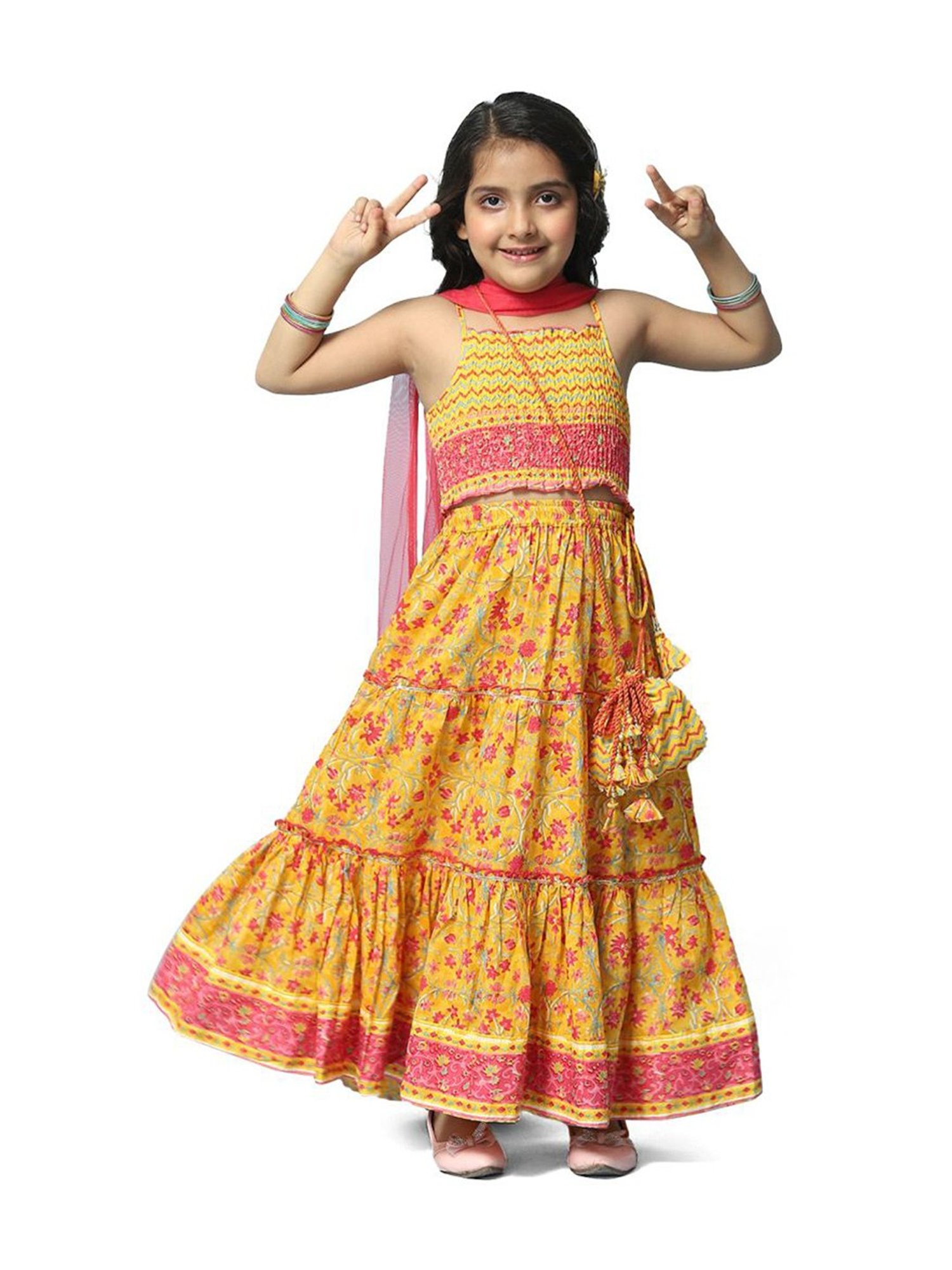 A Little Fable Kids Red & Beige Embellished Lehenga Choli