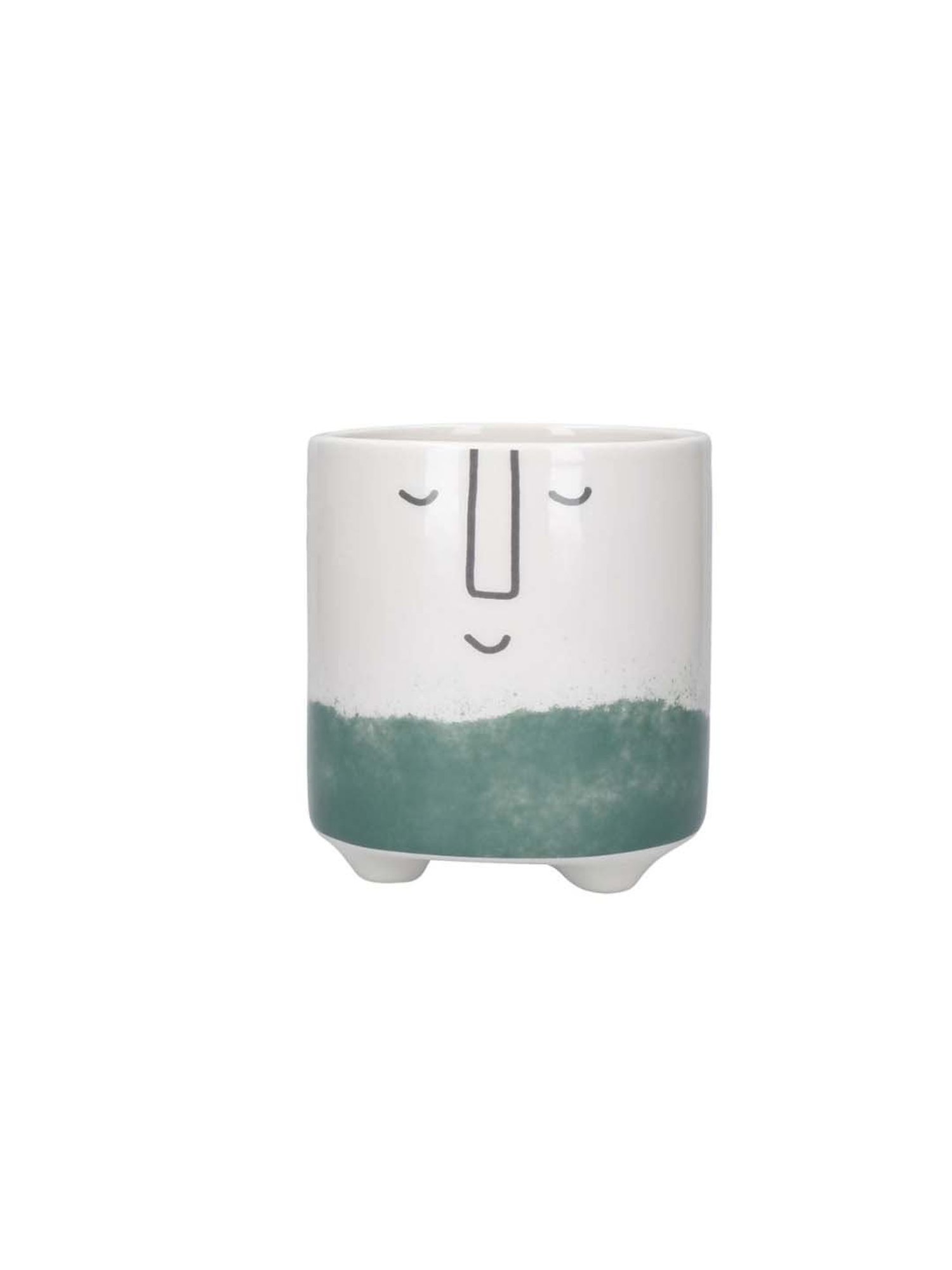KitchenCraft White & Green Ceramic Mini Planter Pot With Happy Face Design