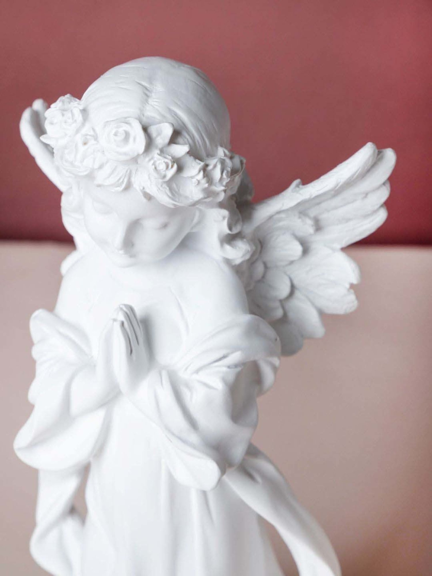 Nestasia White Praying Angel Statue with Wings and Smooth Finishing for Decoration & Gifting (11.8")