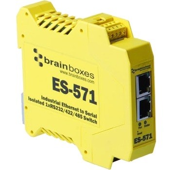 Brainboxes ES-571 Brainboxes Es-571 Industrial Isolated Ethernet to Serial + Switch - 1 x Network (RJ-45) - 1 x Serial Port - Fast Ethernet - Rail-mountable