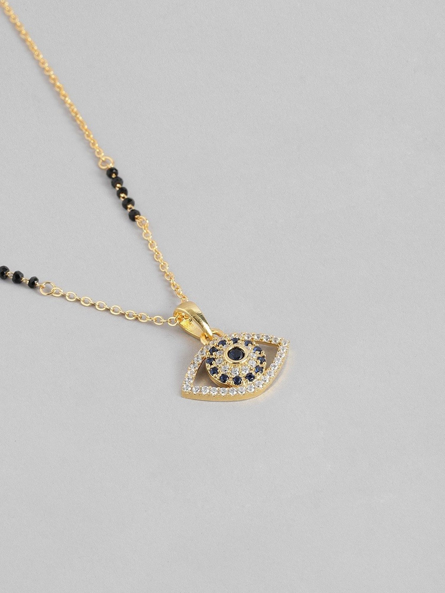 Abdesigns Gold-Plated American Diamond & Black Beaded Mangalsutra