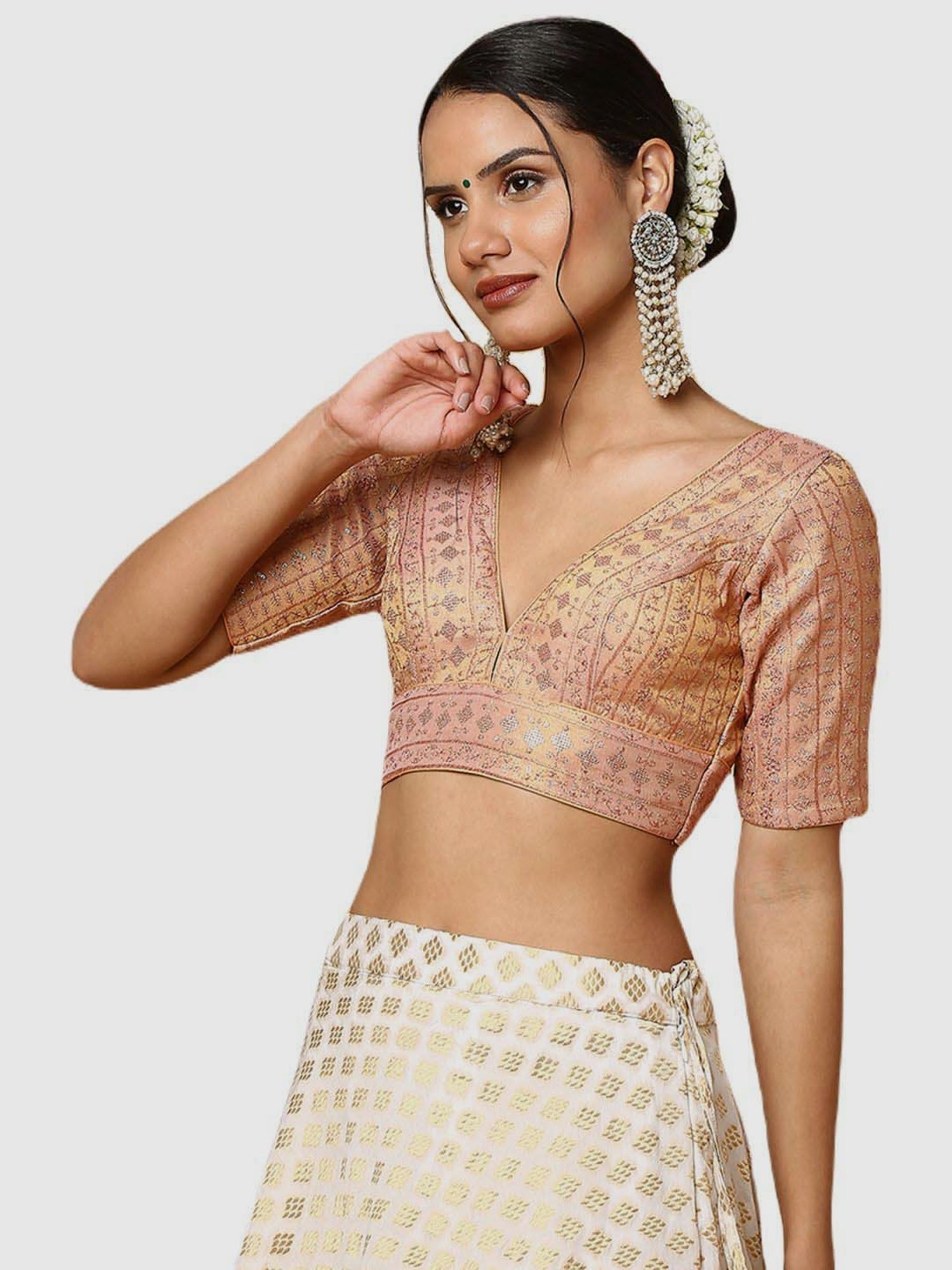 Salwar Studio Rose Gold Embroidered Readymade Blouse