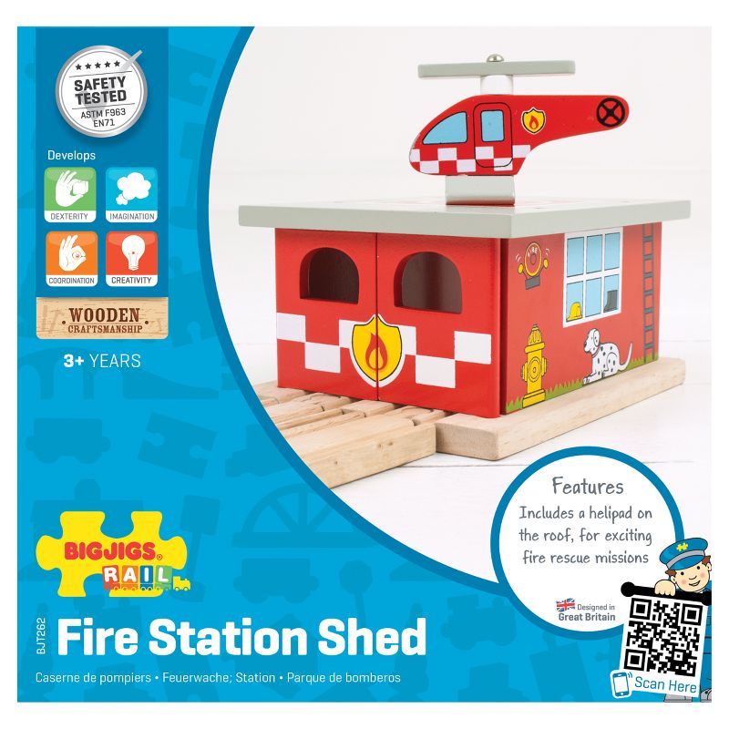Bigjigs Rail Fire Station Shed Wooden Railway Train Set Accessory