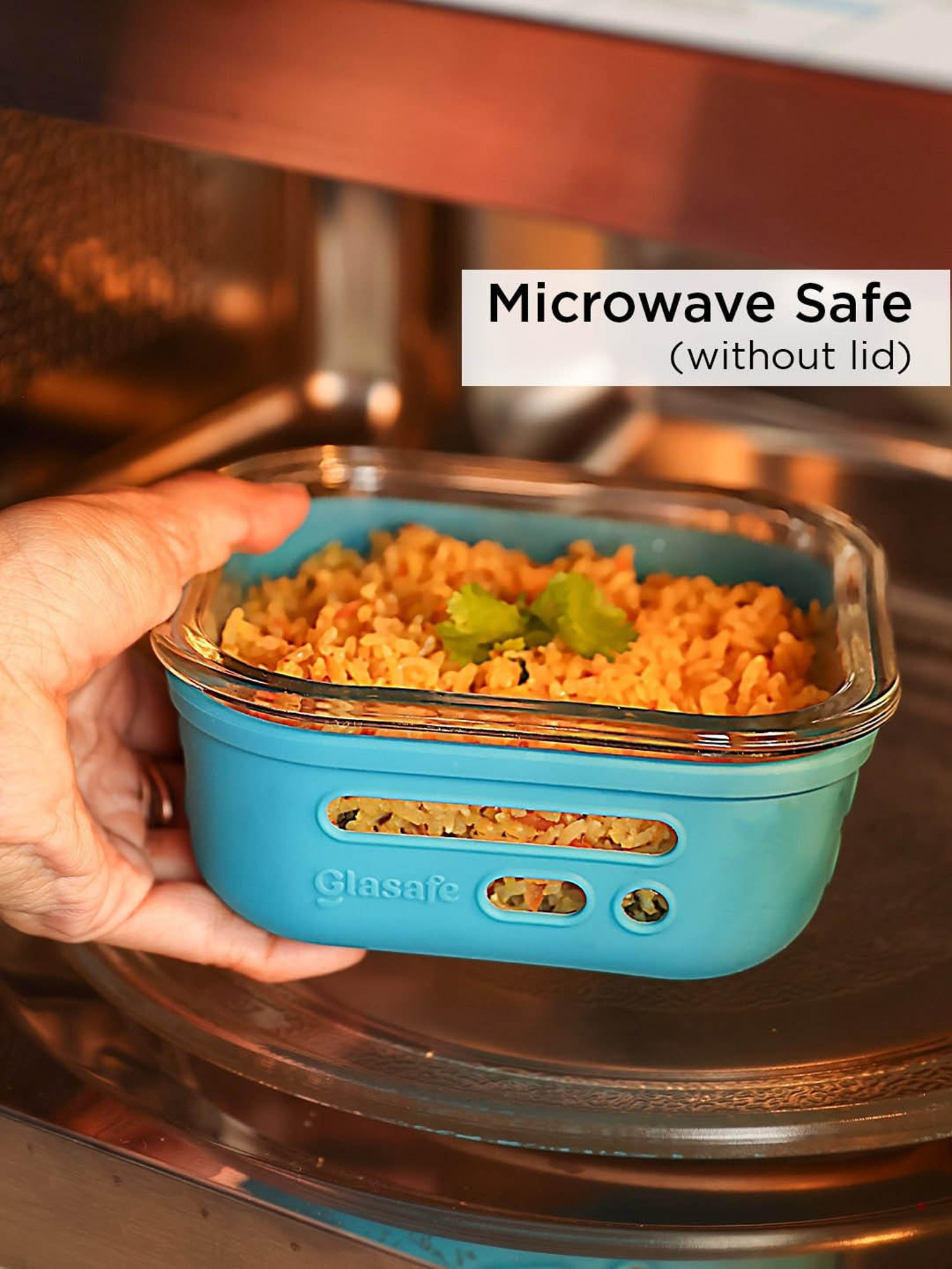 Glasafe Fresh Grip Teal Borosilicate Tiffin with Protective Silicone Sleeve - Set of 2 (320ml)