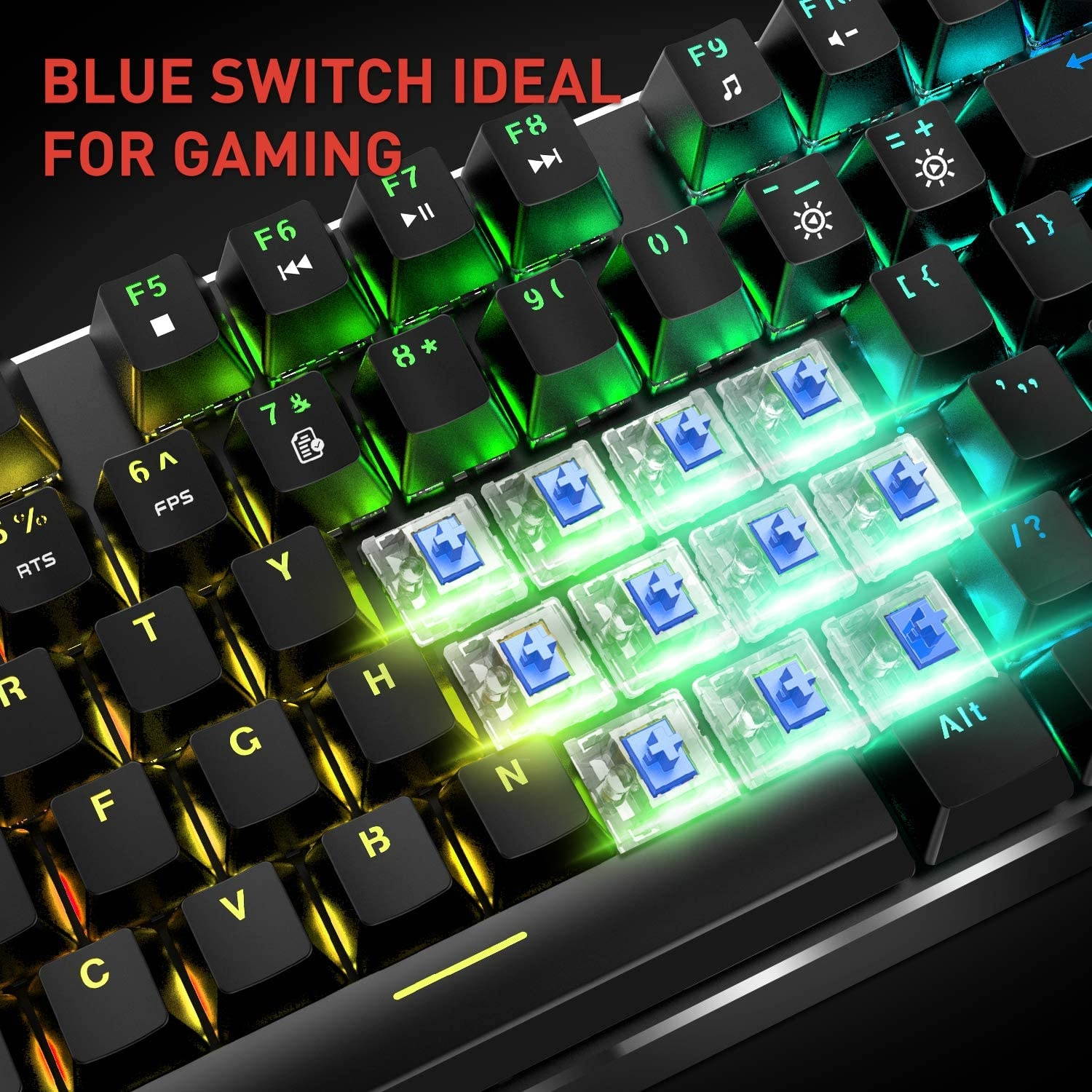 Havit Mechanical Gaming Keyboard and Mouse Combo Blue Switch 104 Keys Rainbow Backlit Keyboards, 4800DPI 7 Button Mouse Wired for PC Gamer Computer Laptop