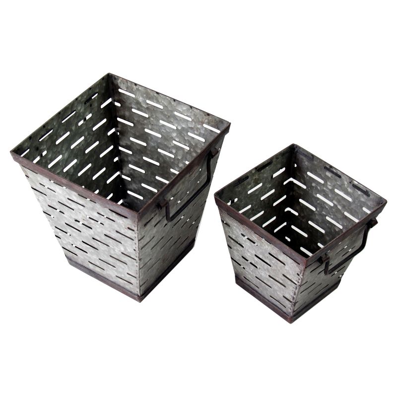 Square Metal Olive Bucket Gray 2pk - VIP Home & Garden