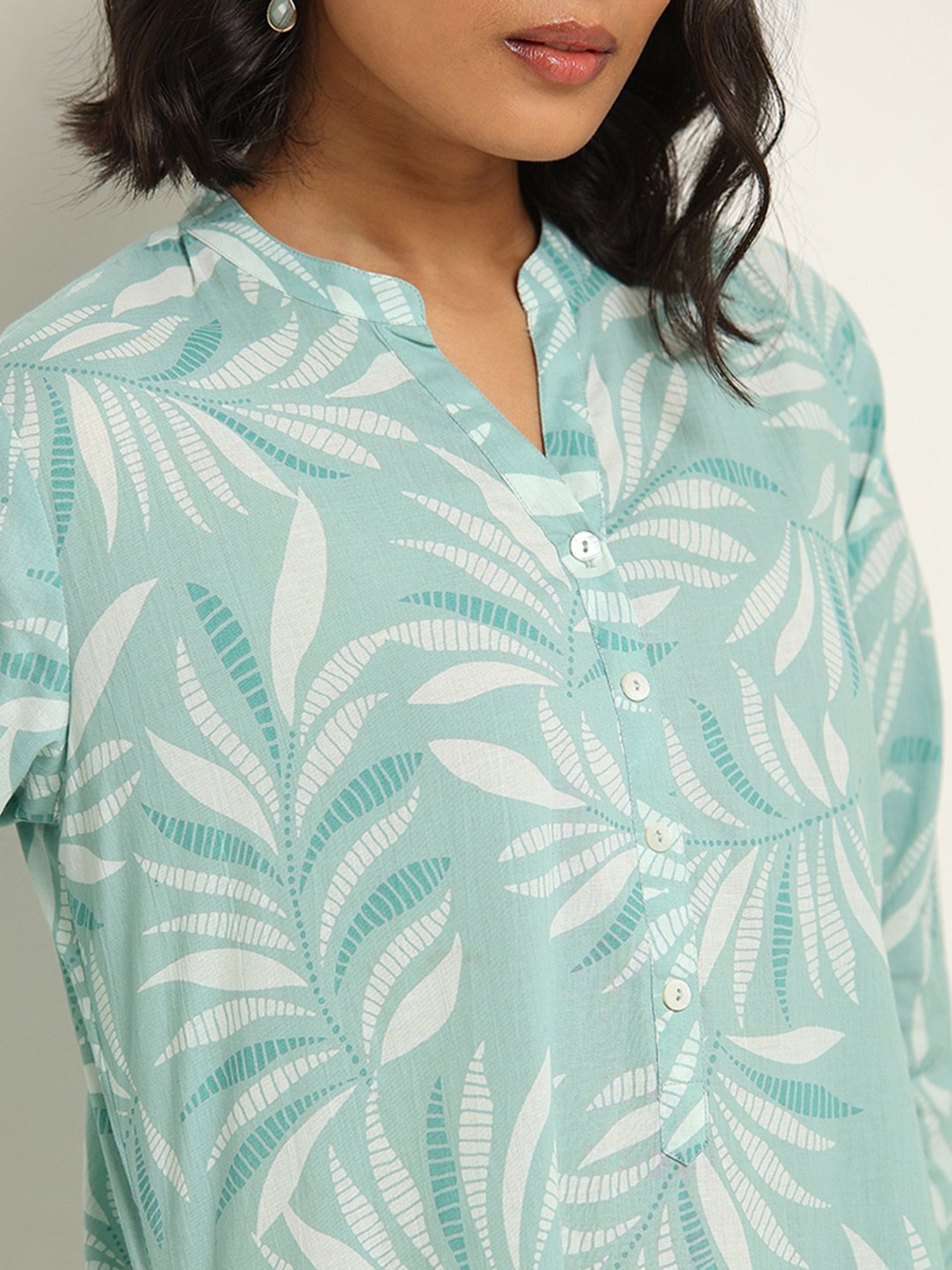 Utsa by Westside Turquoise Straight Fit Printed Kurta