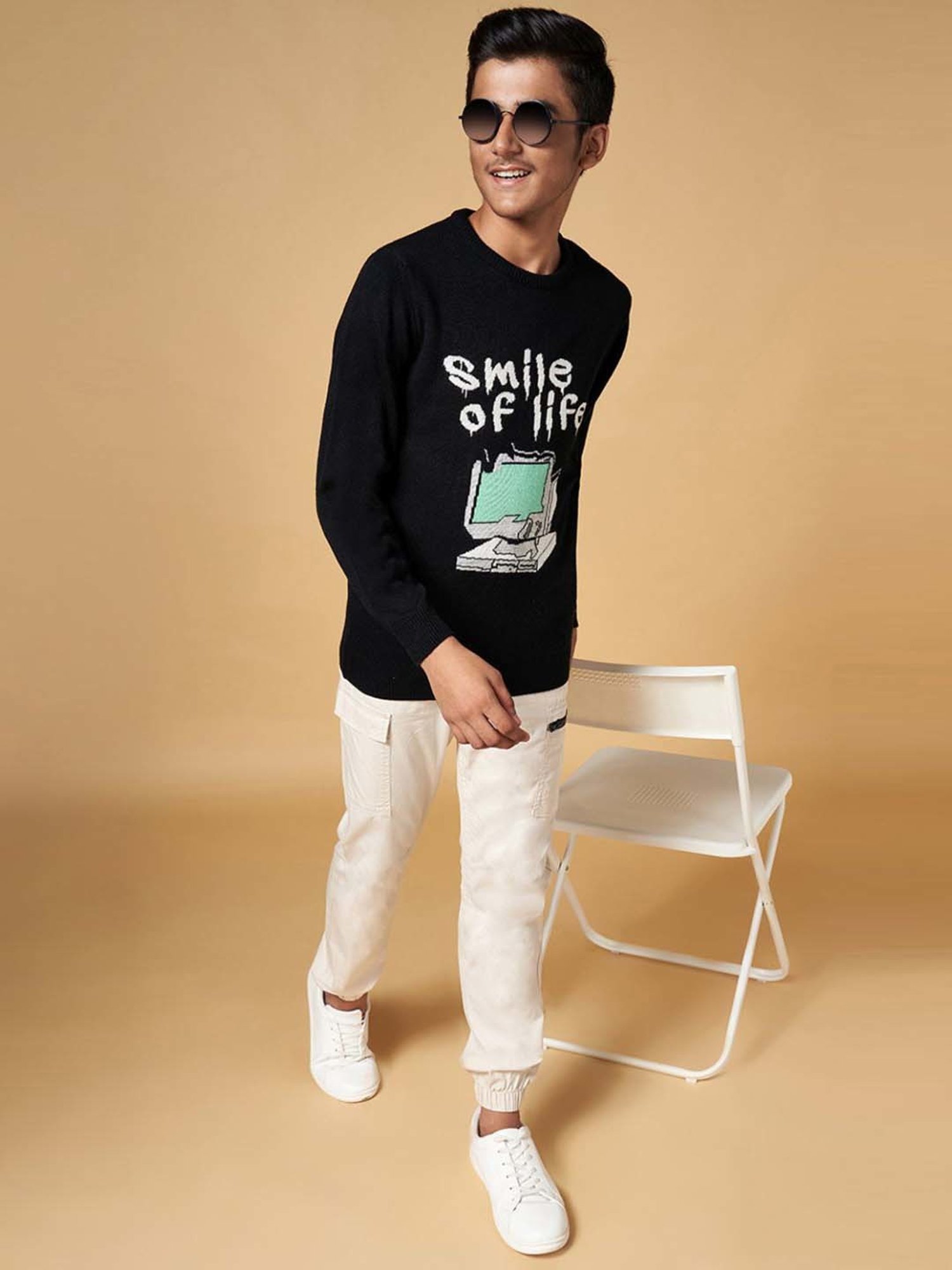 Coolsters by Pantaloons Kids Black Printed Full Sleeves Sweater