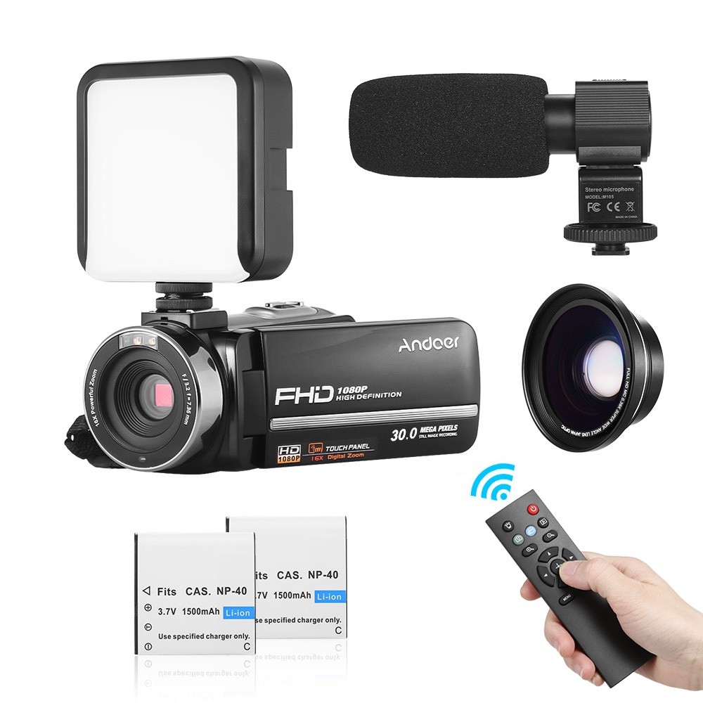 Andoer HDV-301LTRM 1080P FHD Digital Video Camera Camcorder DV Recorder IR Nightshot 30MP 16X Digital Zoom 3.0 Inch LCD Touchscreen with 2pcs Rechargeable Batteries