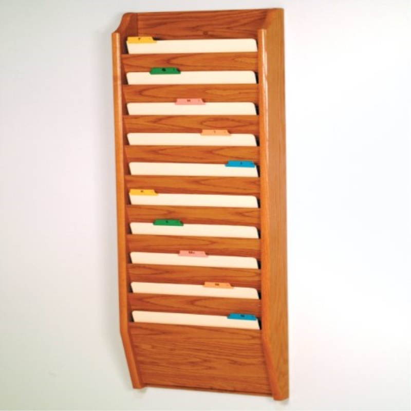 Wooden Mallet 10 Pocket Legal Size File Holder Display Storage Rack Organizer Furniture Medium Oak