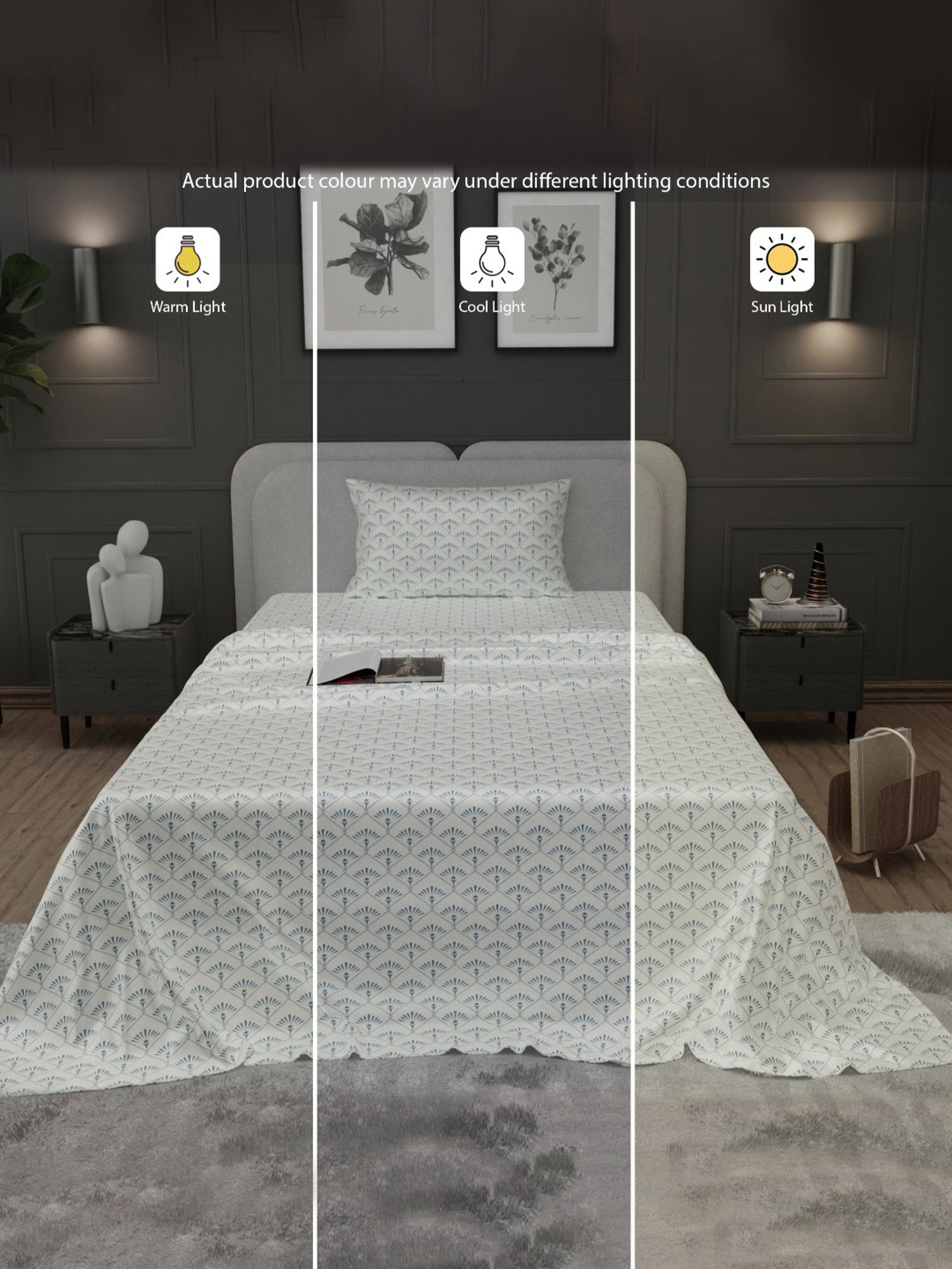 Stoa Paris Elegance Blue Polyester 300 TC Sateen Single Size Bed Sheet With 1 Pillow Cover