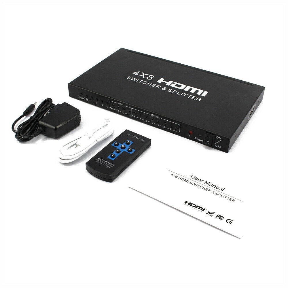 HDMI 4x8 Switch Splitter 4 In 8 Out 4Kx2K 1080P with Remote 4K