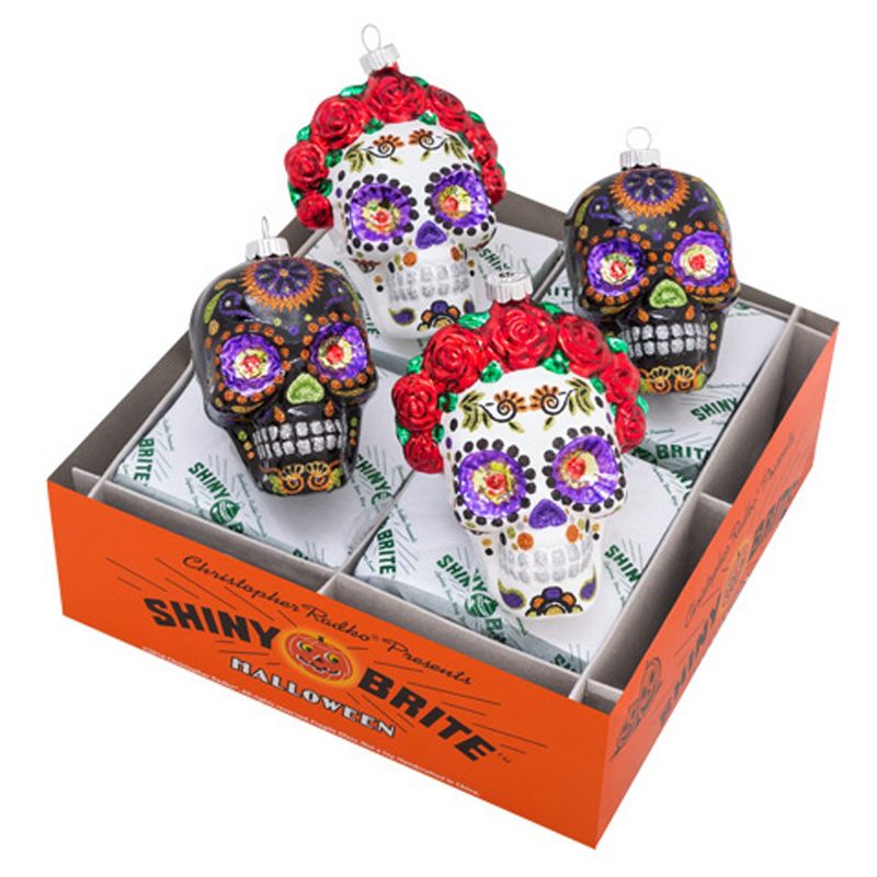Shiny Brite 3.75" Halloween Day Of Dead Skulls Dia Da Los Muertos Ornament  -  Tree Ornaments