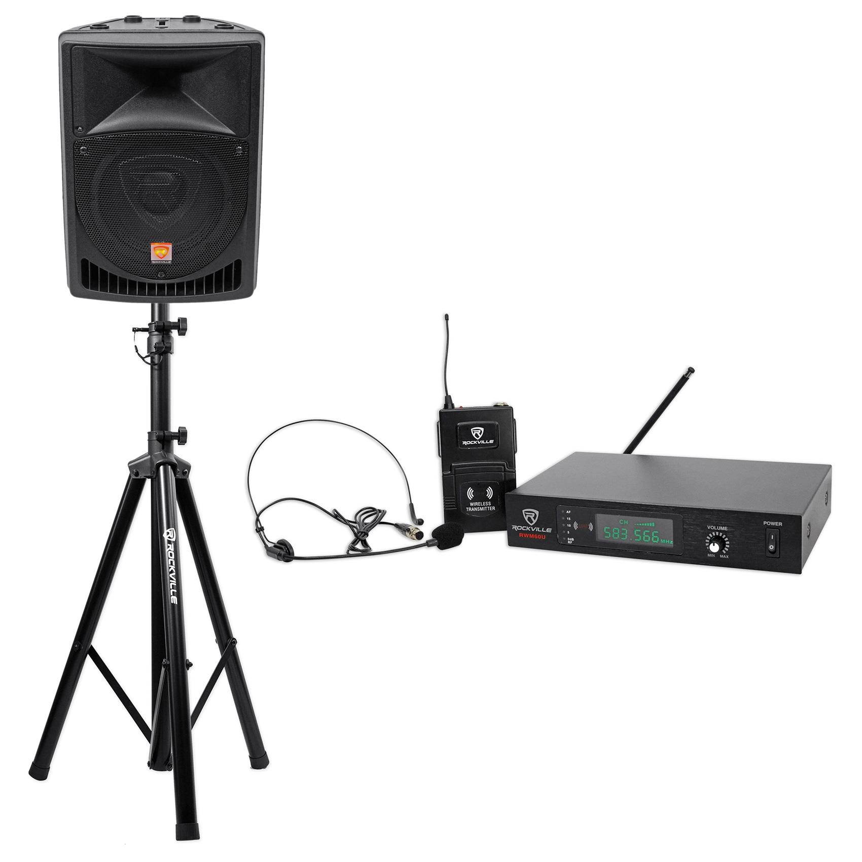 Rockville RPG8 8" Powered 400 Watt 2-Way PA Speaker System + Headset Microphone