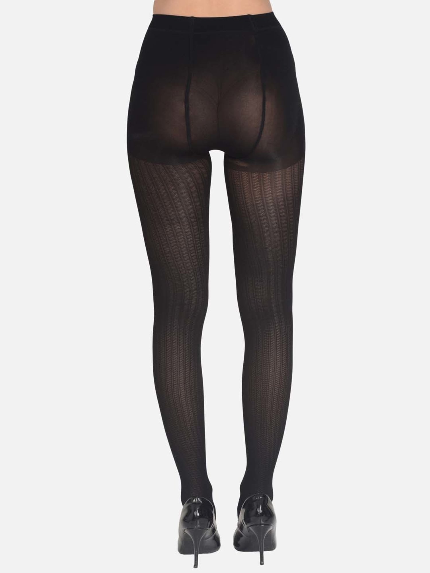 mod & shy Black Self Pattern Pantyhose Stockings