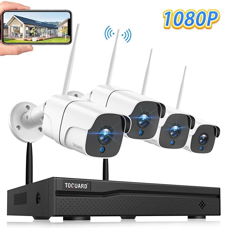 Wireless Security Camera System 8CH 1080P NVR 4Pcs 1080P Outdoor/Indoor WiFi Surveillance Cameras with Motion Detection,Email Alert,Night Vision,Remote Monitor,Waterproof,No Hard Drive