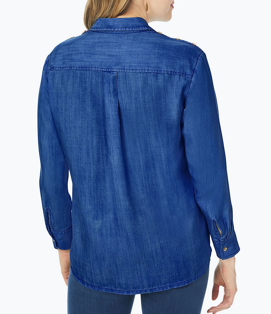Foxcroft Plus Size Brynn Button Shoulder Tab Detail Button Front Point Collar Neck Bracelet Long Sleeve Tencel Shirt