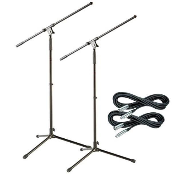 musician's gear tripod mic stand with 20 foot mic cable 2 pack
