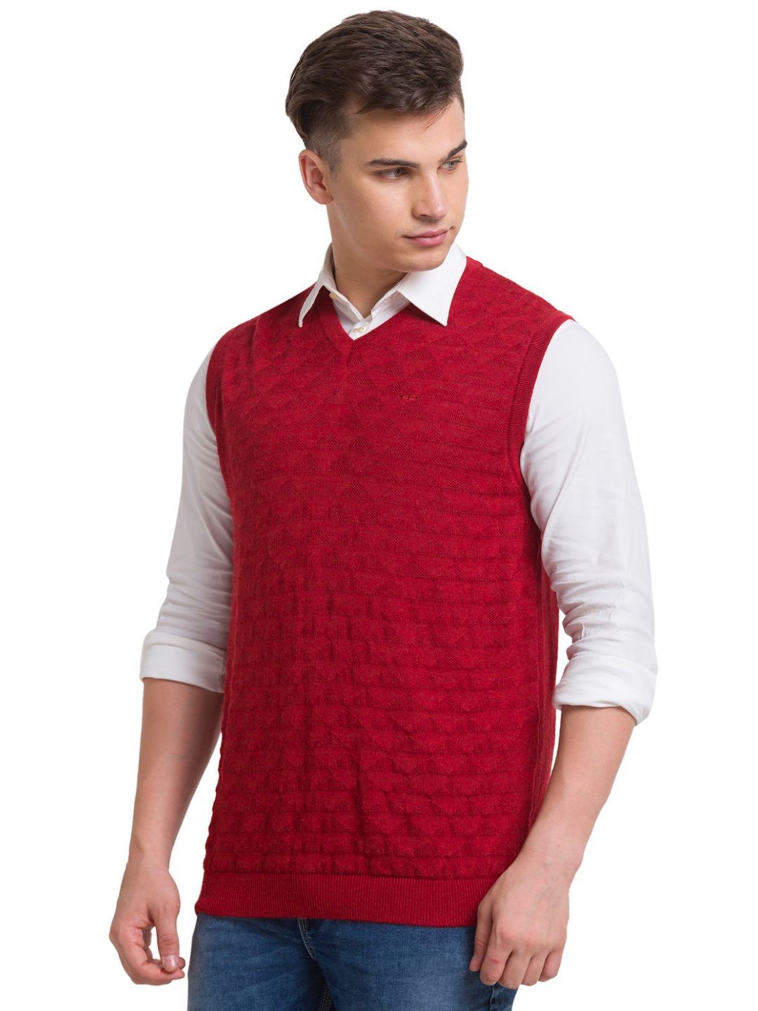 ColorPlus Brown Classic Fit Self Pattern Sweater