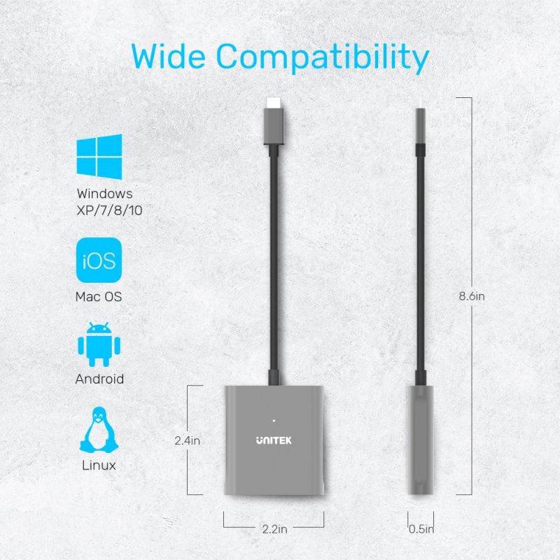 Unitek SD Card Reader USB C, 3 in 1 Type C to USB Camera SD/Micro SD Memory Card Reader Adapter 2TB Capacity for MacBook Pro/Air, iPad Pro, XPS, Samsung Galaxy S10/S9/S8 and More USB-C Devices (15cm)