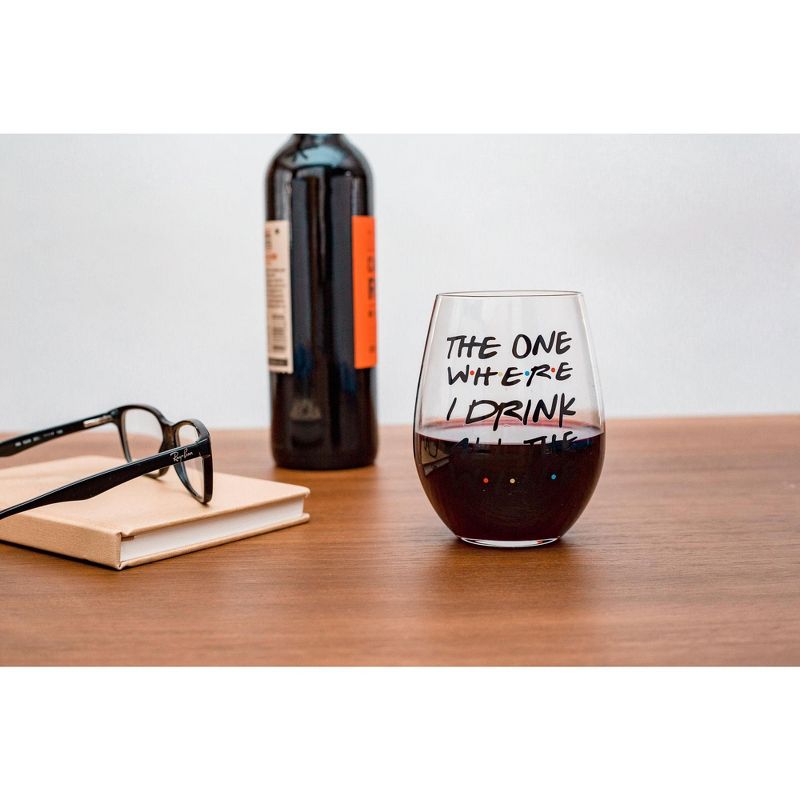 Toynk "The One Where I Drink All The Wine" Friends Inspired Stemless Wine Glass | Holds 20 Ounces