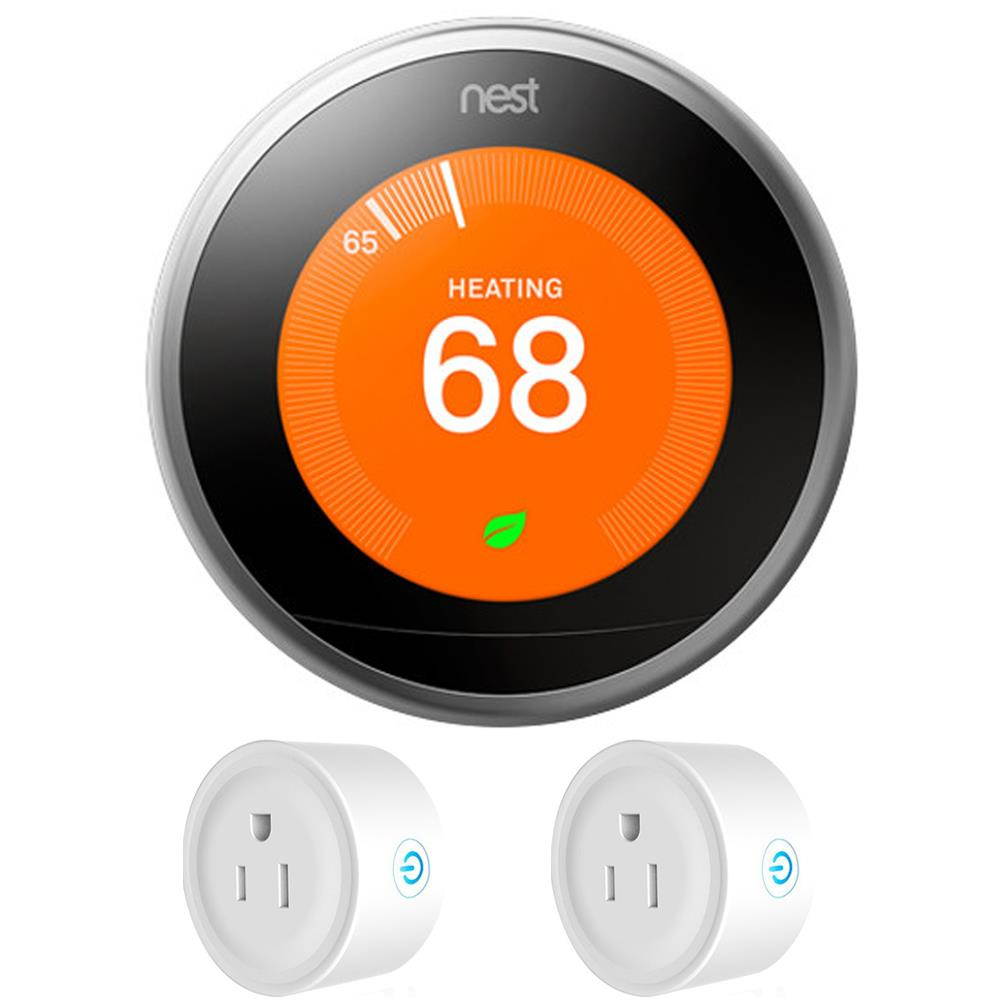 Nest Learning Thermostat 3rd Gen (Stainless Steel) w/ 2 Pack Wifi Smart Plug